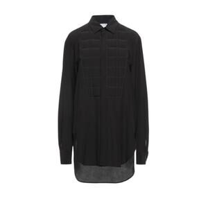 Bottega Veneta Black Silk Padded‎ Checkered Minimalist Long Asymmetric Shirt